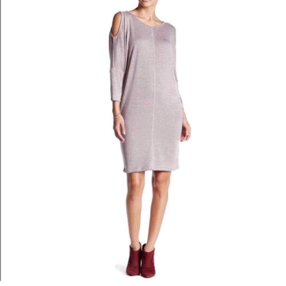 Bobeau Cold Shoulder Midi Dress Size: Medium Pinkish Heather Gray